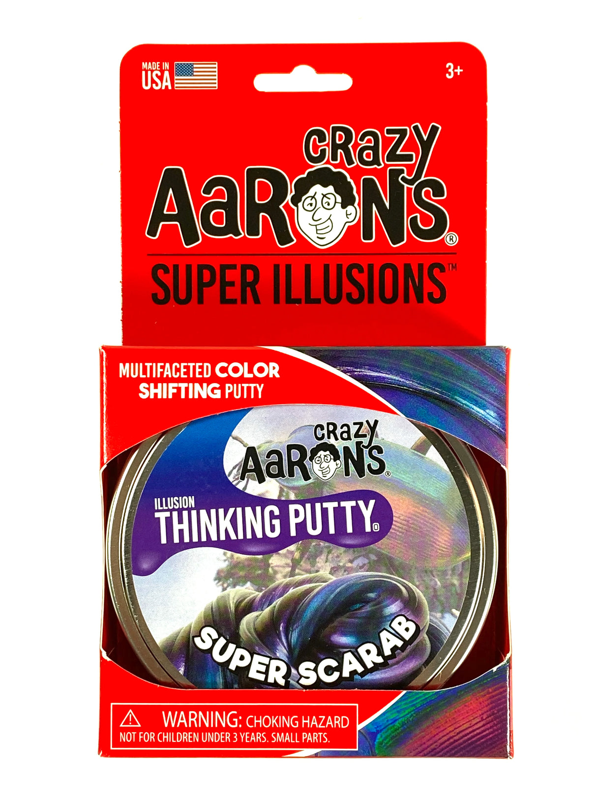 Super Illusions Super Scarab Thinking Putty in a colorful, reflective tin with purple, blue, and teal hues.