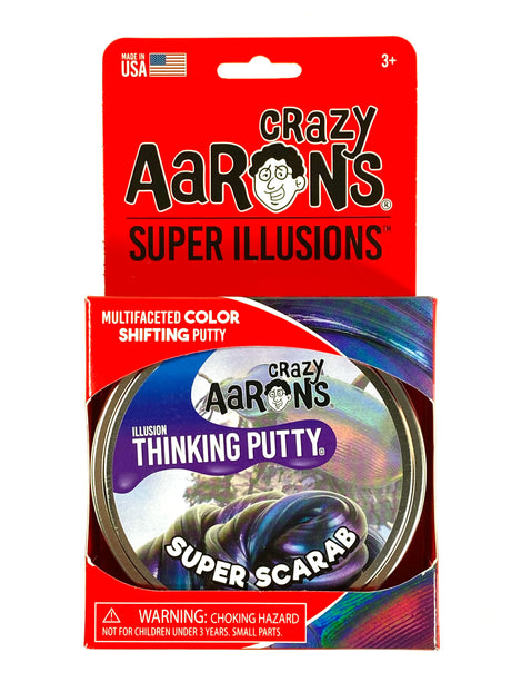 Super Illusions Super Scarab Thinking Putty in a colorful, reflective tin with purple, blue, and teal hues.