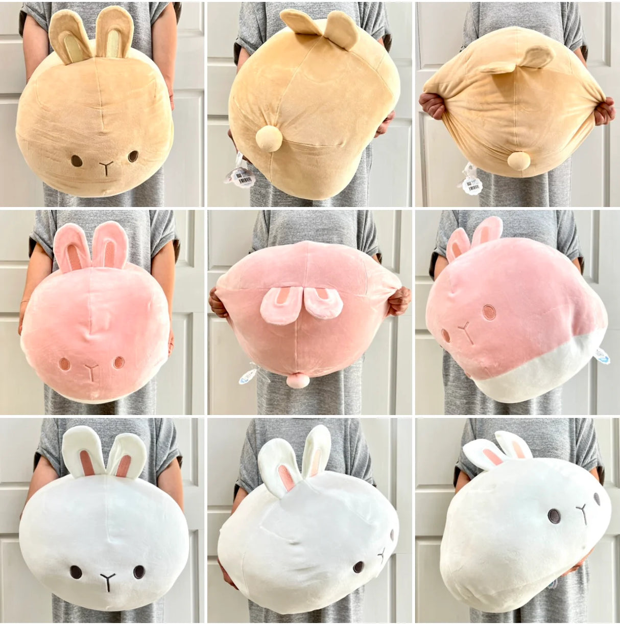 Jumbo Round Rabbit plush in beige, pink, and white, soft and kawaii Japanese limited edition toy.