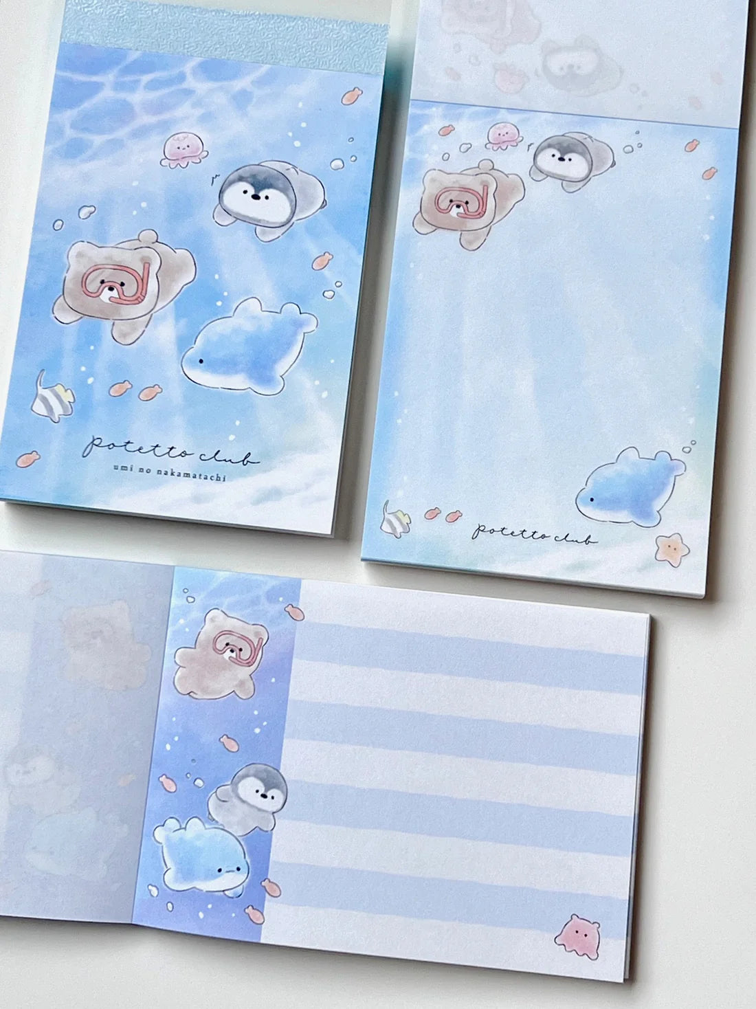 Mini Notepad | Ocean Dive with full-color cute sea creature illustrations and soft blue ocean-themed design.