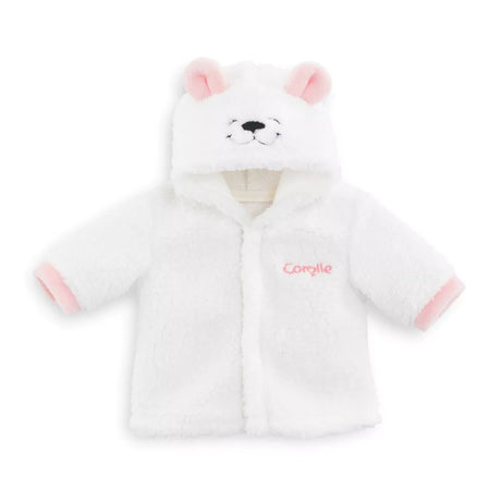 14in Magical Evening Coat white faux fur doll coat with bear hood and pink ear accents for 14 inch dolls