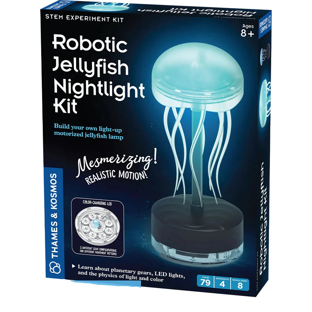 Robotic Jellyfish Nightlight Kit with motorized jellyfish, color-changing LED, and realistic motion for ages 8 and up.