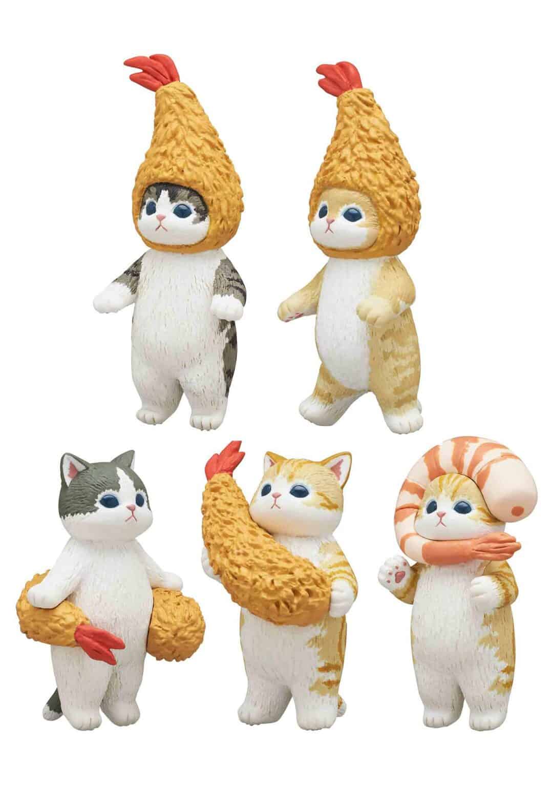 Mofusand Fried Shrimp Cat Blind Box featuring cute cat figures wearing and holding fried shrimp accessories.