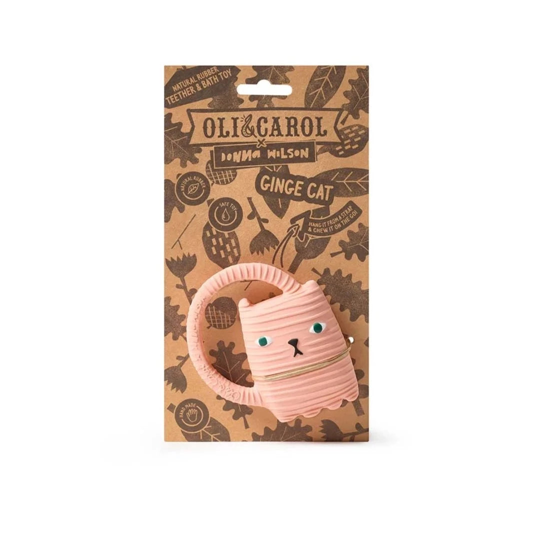 Natural Teether | Ginge Cat baby teether with textured handle, made from 100% natural rubber, safe and eco-friendly.