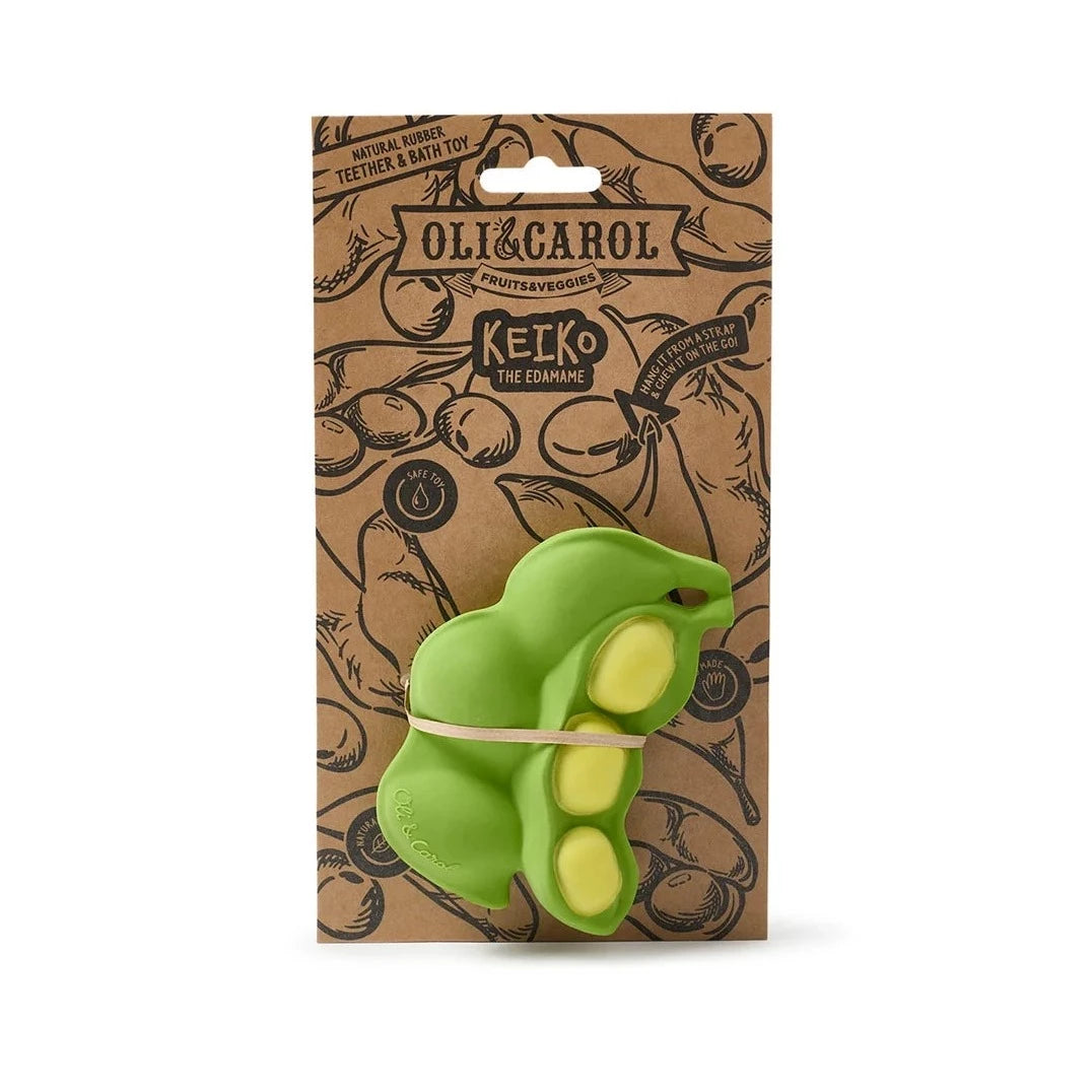 Natural Teether | Keiko the Edamame baby chew toy made from 100% natural rubber, safe and biodegradable.