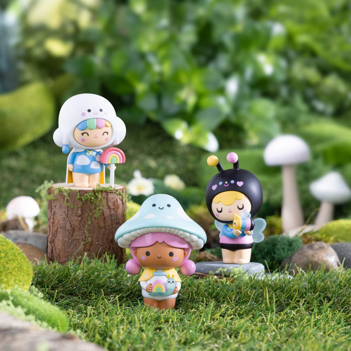 Momiji Magical Meadow Figure Blind Box with colorful characters in a whimsical mushroom garden