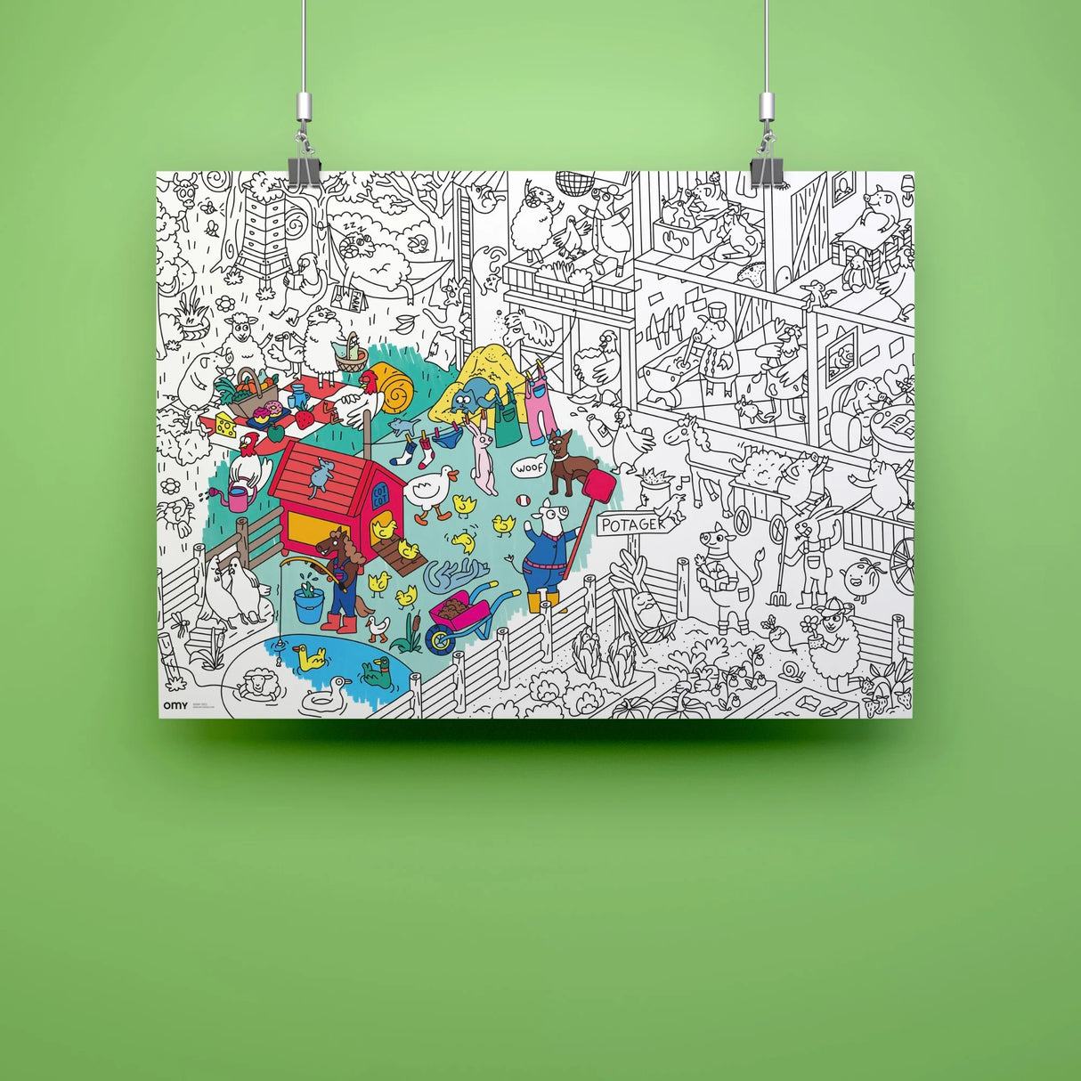Crazy Farm Giant Coloring Poster featuring whimsical farm animals and playful scenes for kids to color and discover.