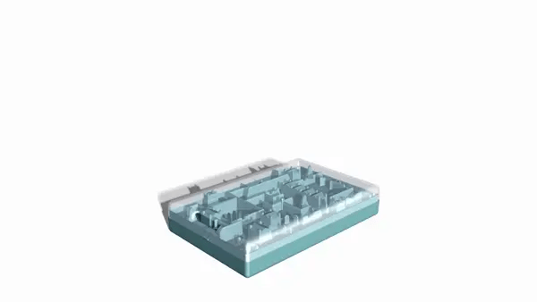 3D view of a maze game board for INSIDE 3 Legends - The Skull, featuring traps and secret passages on two adventure levels.