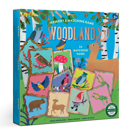 Memory & Matching Woodland game box with illustrated matching animal cards and woodland scene background.