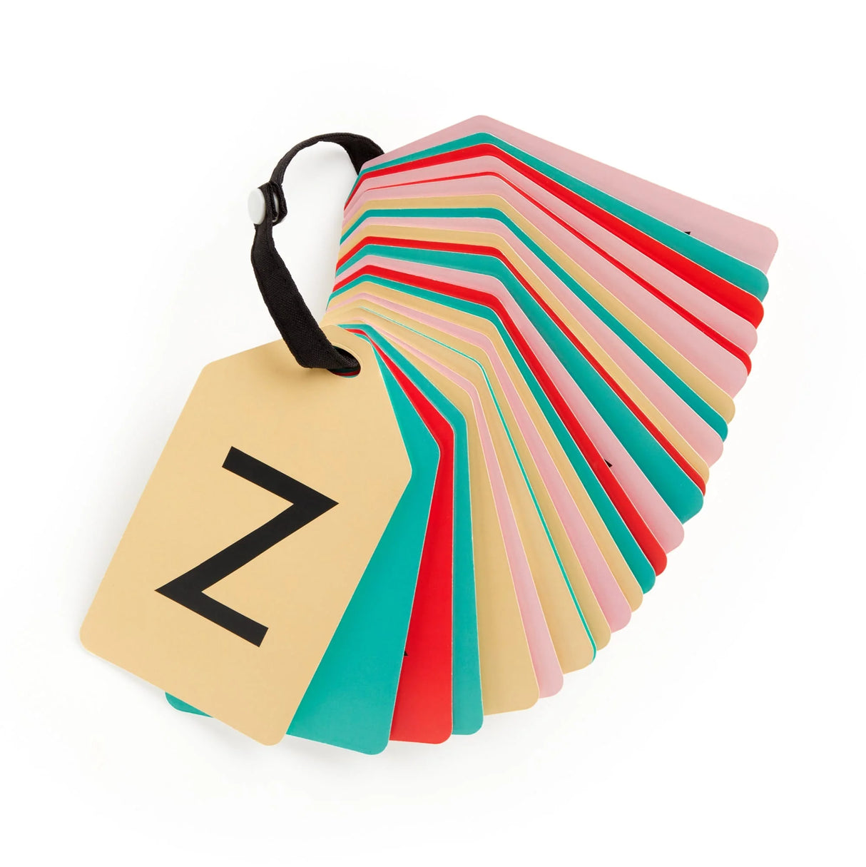ABC Flash Cards colorful double-sided cards on a reclosable ring for learning uppercase letters and ABCs.