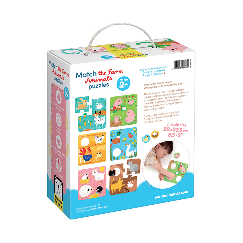 Match the Farm Animals Puzzle educational set with 6 large animal puzzles for toddlers ages 2 and up.