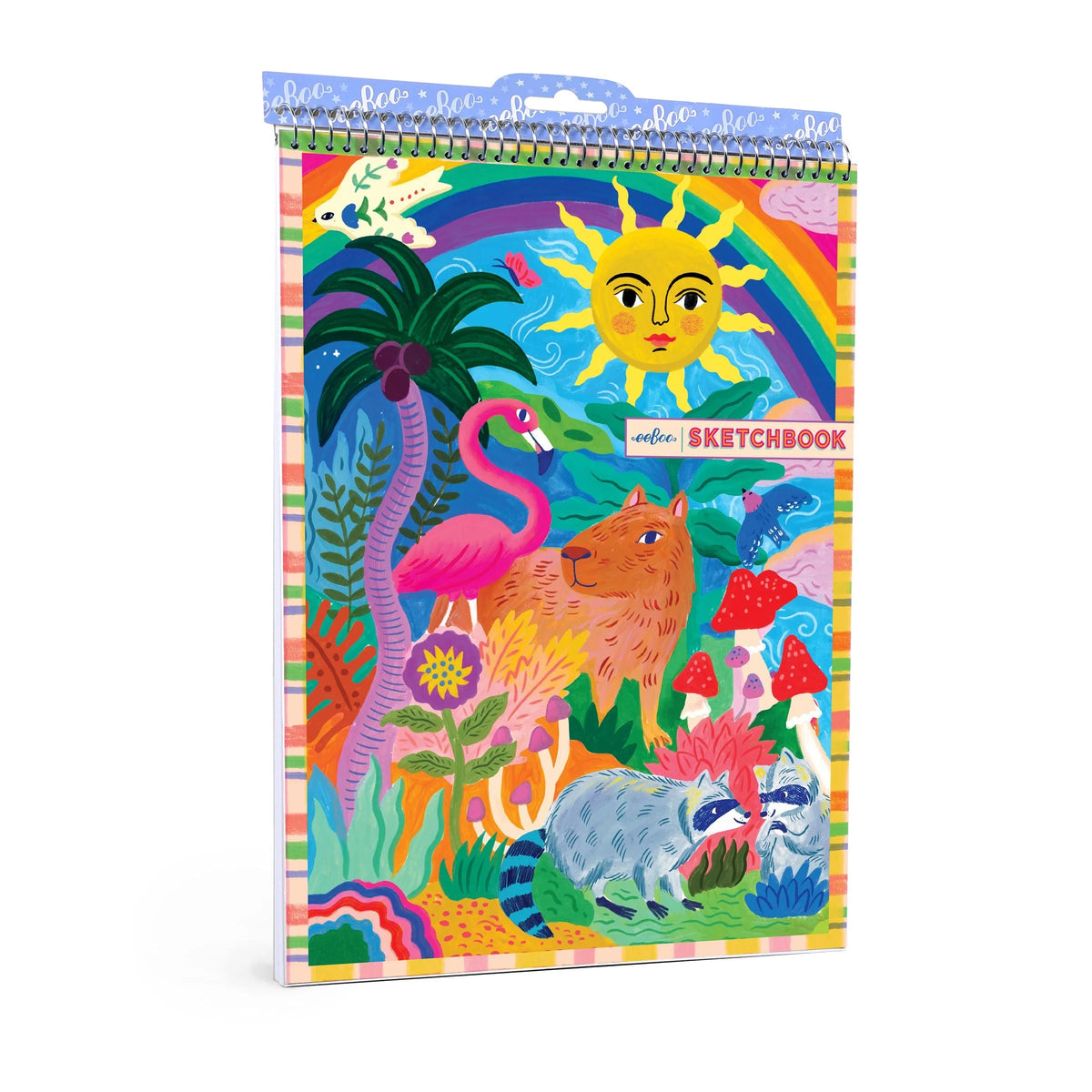 Capybara & Sun Sketchbook with a colorful capybara nature scene featuring a flamingo sun plants and mushrooms