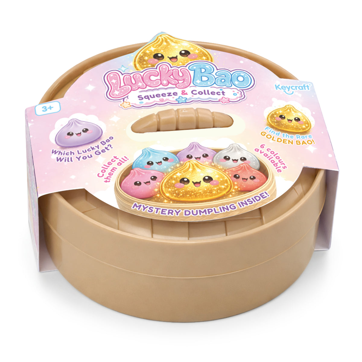 Lucky Bao Dumpling mystery squishy toy in colorful dumpling themed packaging