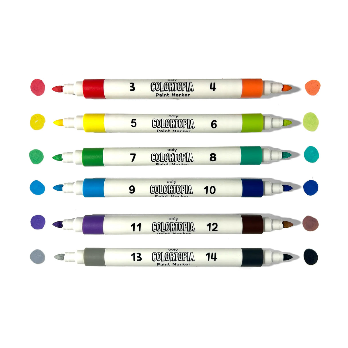 Colortopia Color by Number | Epic Adventures set of six double-ended paint markers with 12 vibrant colors arranged in rows.