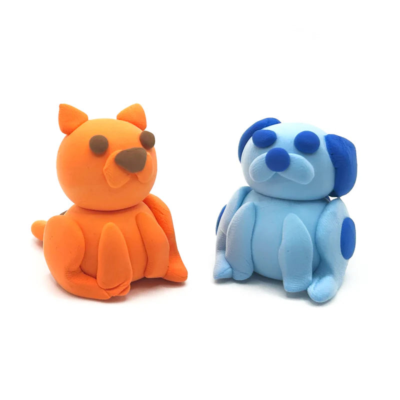 Creatibles Air Dry Clay Kit | Pet BFFs showing handmade orange kitten and blue dog clay sculptures.