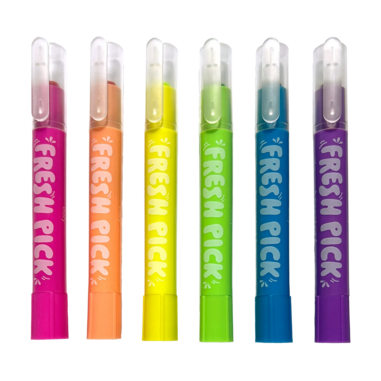 Fresh Pick Apple Scented Neon Gel Crayons six-pack in bright colors with smooth, scented gel for highlighting and coloring fun.