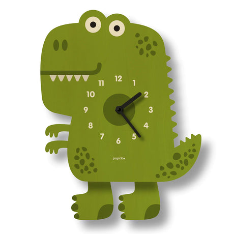 Wood Pendulum Clock | Dinosaur in natural wood finish with silent quartz movement and easy hang bracket.