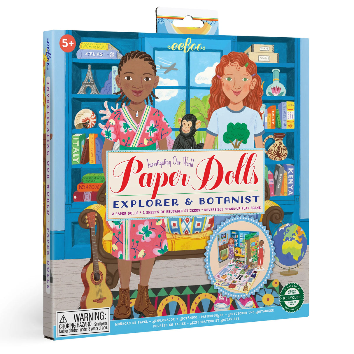 Paper Dolls Explorer & Botanist featuring two paper dolls with reusable clothes and a fold-out play scene for imaginative play.