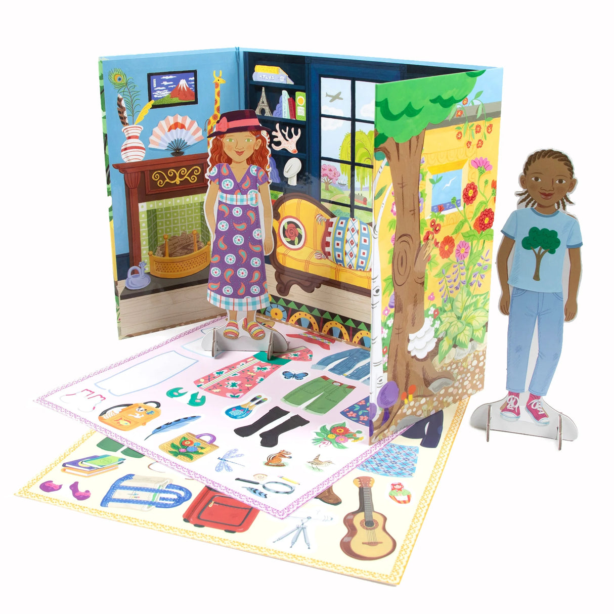 Paper Dolls | Explorer & Botanist with fold-out play scene, vinyl clothes, and accessories for imaginative play.
