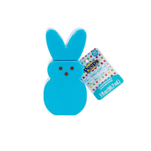 Peeps | Bubble Bunny bright blue bunny-shaped container holding marshmallow scented bubble solution.
