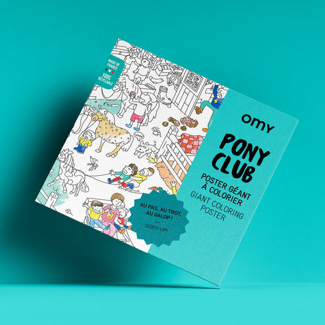 OMY Pony Club Giant Coloring Poster with fun equestrian scenes to color, 27x39 inches, made in France, 100% paper.