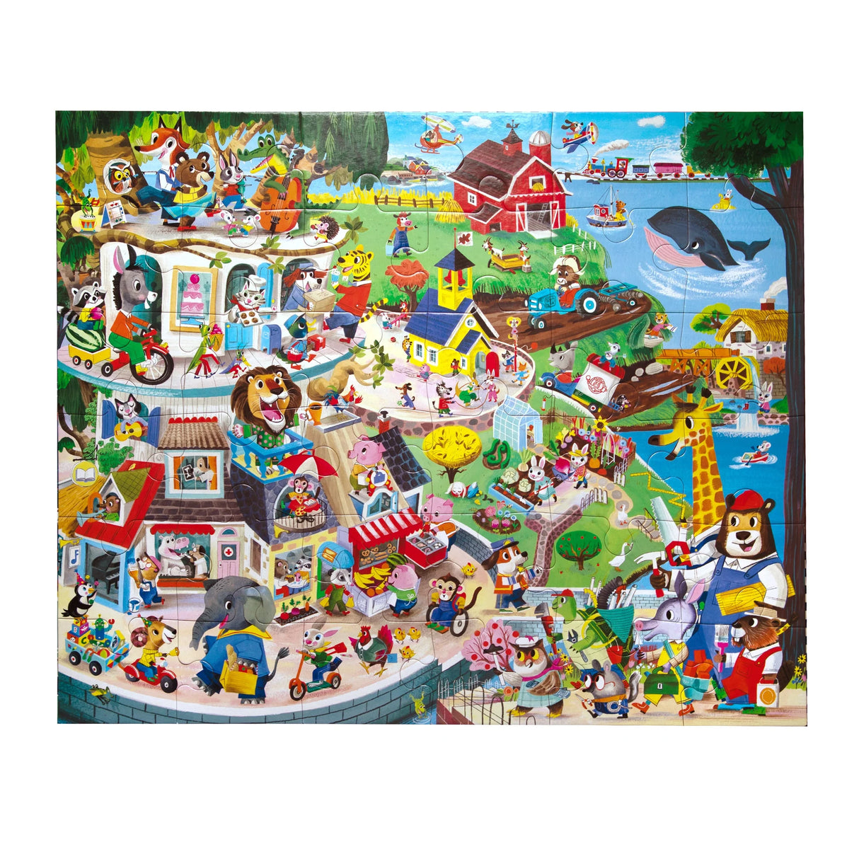 36pc Friendly Town Giant Puzzle with colorful animal characters in a lively community scene for kids ages 4 and up.