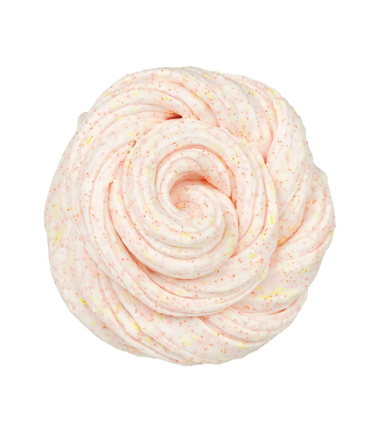 Soft pale orange putty with sparkling yellow and orange specks scented like chewy peach ring candy twisted in a swirl