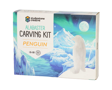 Soapstone Carving Kit | Penguin featuring alabaster stone carving kit with penguin diorama and fun facts for ages 8 and up.