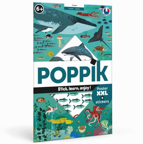 Poppik Discovery Poster Oceans with vibrant underwater species and 55+ stickers for kids 6 and up to learn and decorate.