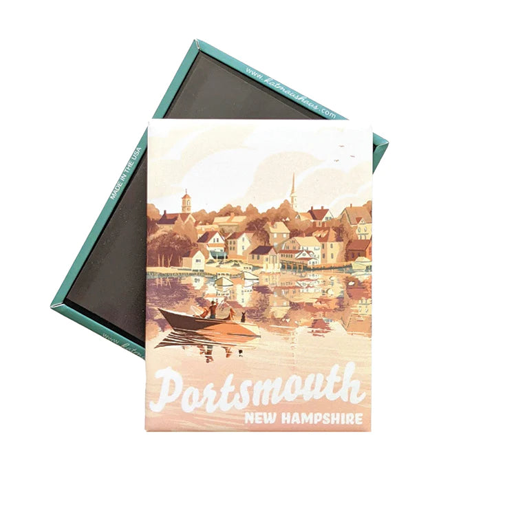 Portsmouth NH Magnet with a charming illustration of Portsmouth New Hampshire waterfront and boats, perfect souvenir.