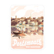 Portsmouth NH Houses Sticker showing a peaceful harbor scene with boats and charming New Hampshire homes.