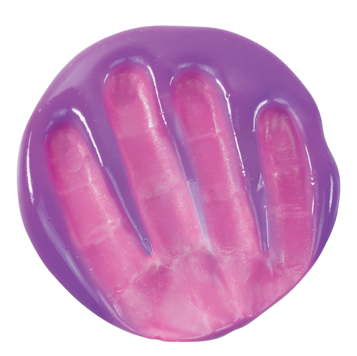 Super Color Change Rainbow Reveal Thinking Putty showing a pink handprint on purple putty with color-shifting effects.
