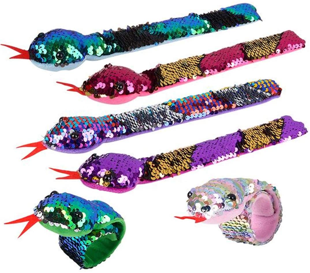 Colorful Snake Sequin Slap Bracelet with shiny sequins in various colors, perfect for children and adults.