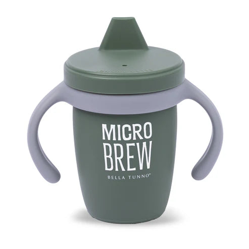 Green silicone sippy cup with gray handles and lid, featuring a leak-resistant and unbreakable design for toddlers.