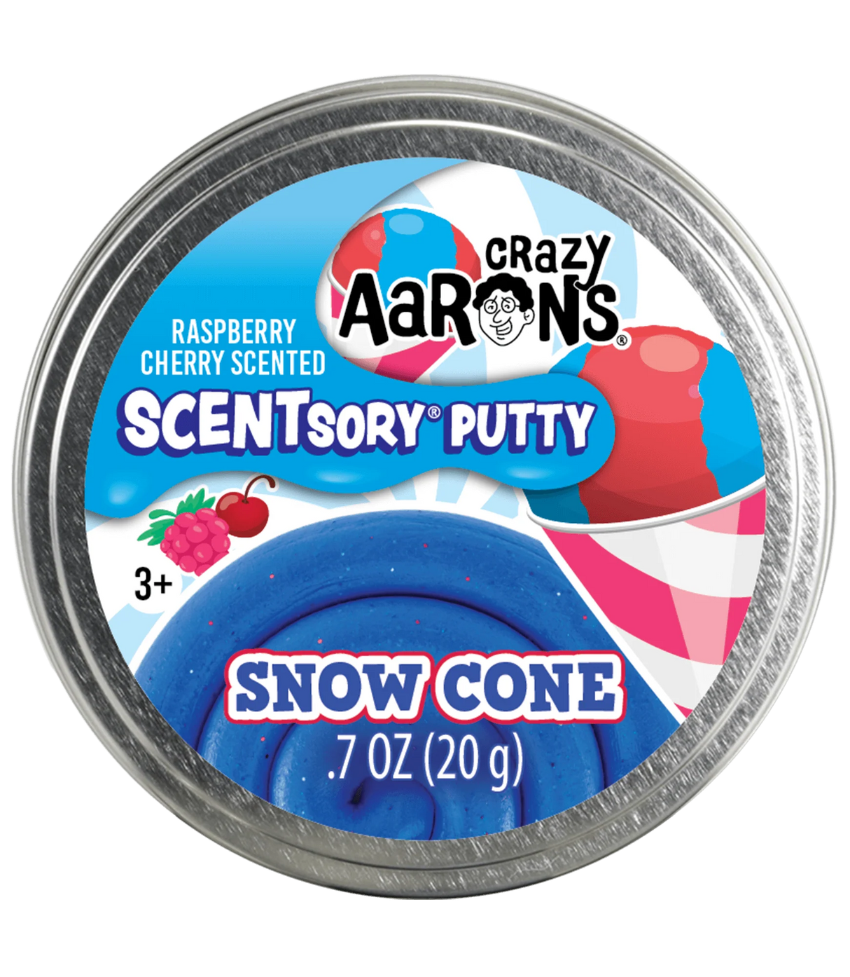 SCENTsory Snow Cone Thinking Putty raspberry cherry scented blue putty in round metal tin container