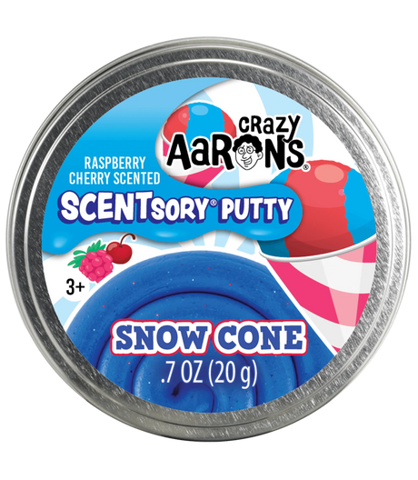 SCENTsory Snow Cone Thinking Putty raspberry cherry scented blue putty in round metal tin container