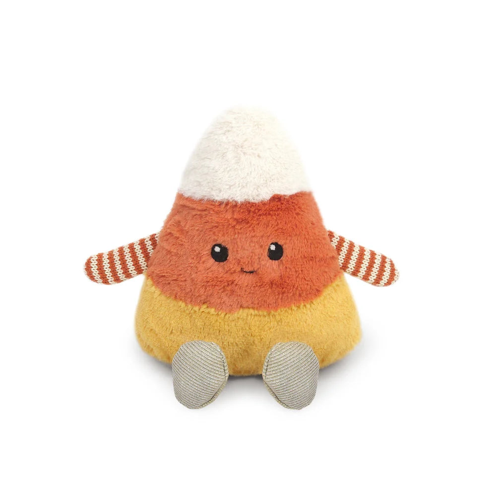 Candy Corn plush toy with a smiling face and striped arms