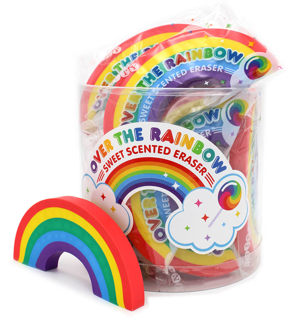 Over the Rainbow Scented Eraser jumbo rainbow eraser with a sweet scent, colorful and 4 inches wide for fun correction.