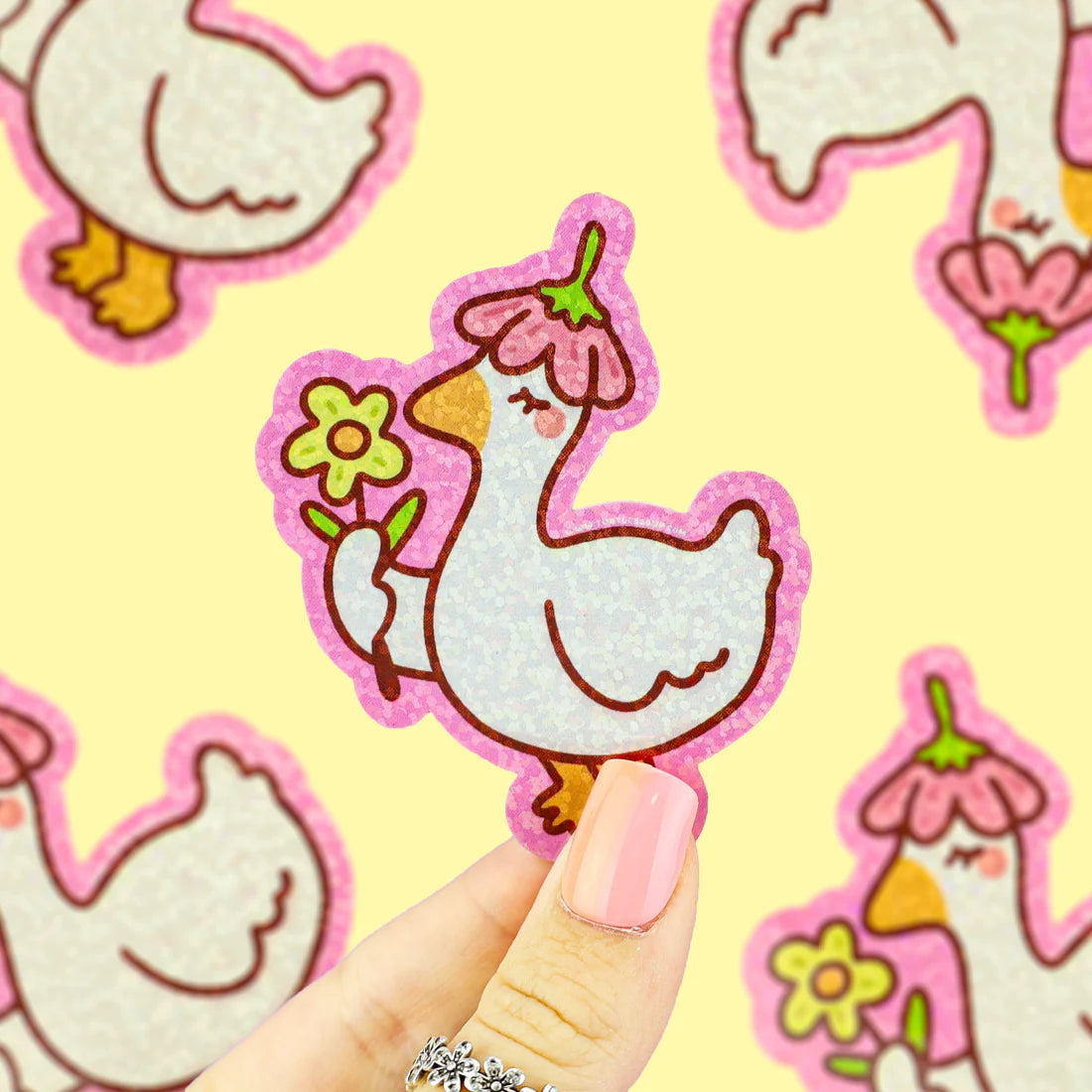 Floral Duck Glitter Sticker