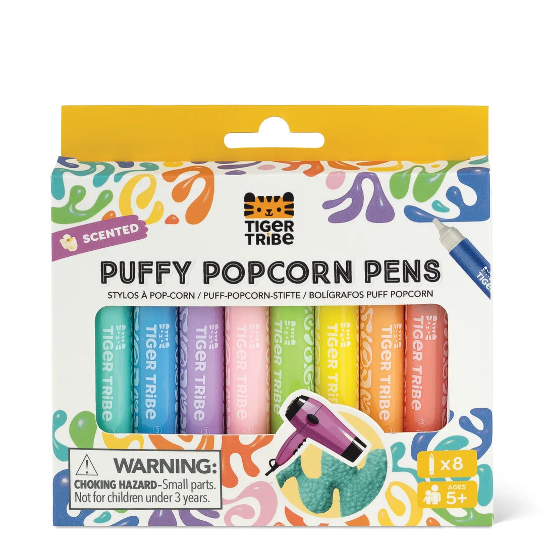 Scented Puffy Popcorn Pens colorful set of eight scented novelty pens in retail packaging