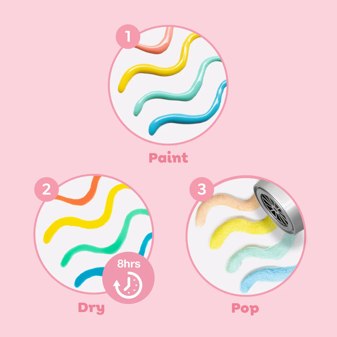 Scented Puffy Popcorn Pens showing colorful paint dry and pop effects