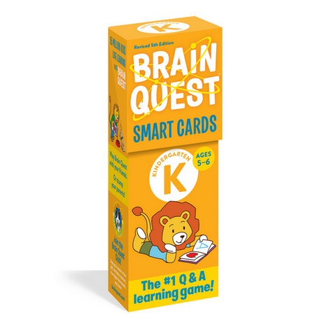 Brain Quest: Kindergarden smart cards box for ages 5-6 featuring educational Q&A game with lion mascot.