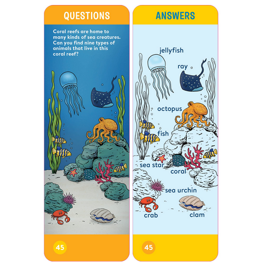 Brain Quest: Kindergarden question and answer cards featuring sea creatures and coral reef facts for ages 5-6.