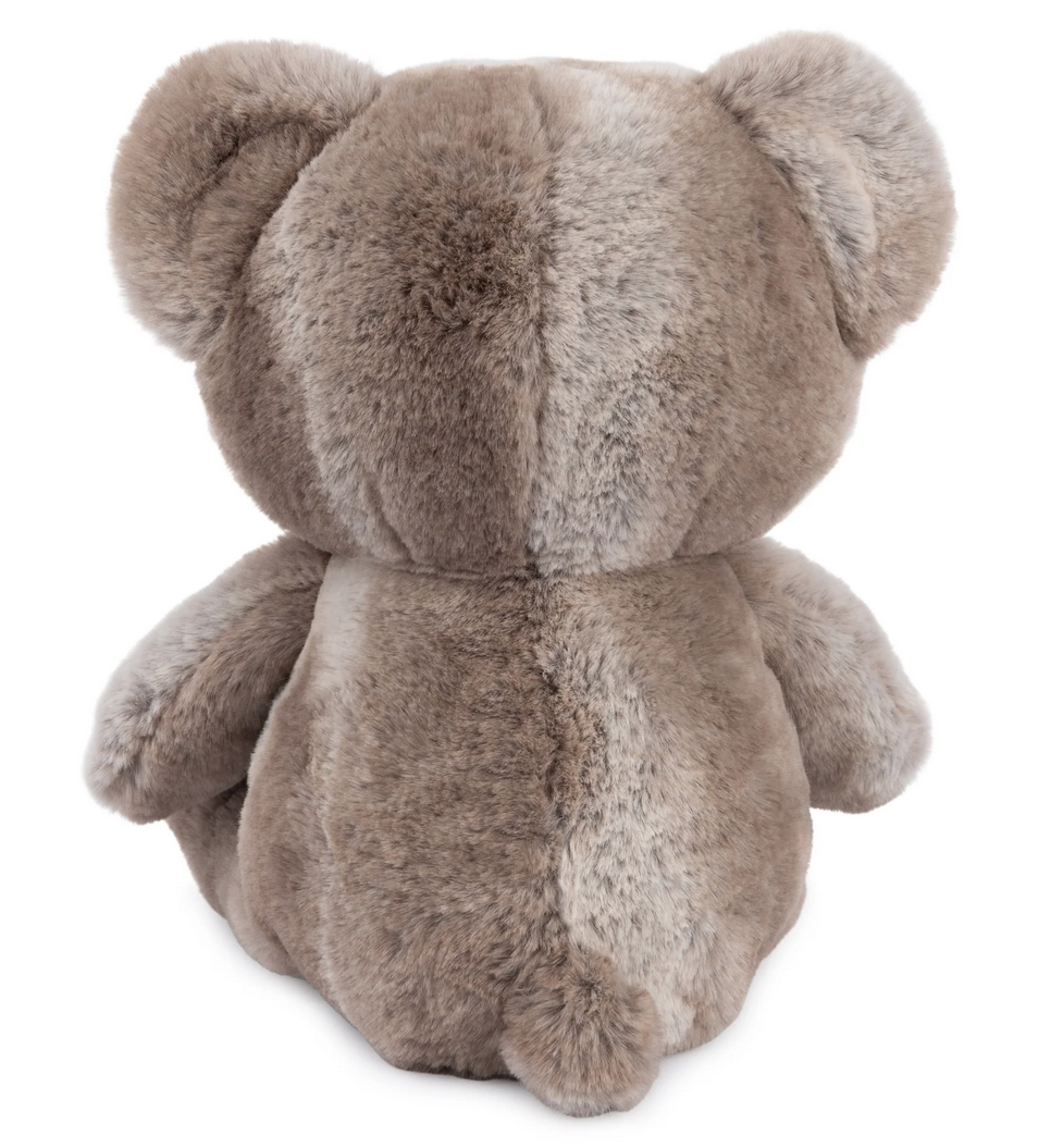 Teddy Bear Mukki plush toy shown from the back, featuring soft two-tone woodgrain-inspired fur.