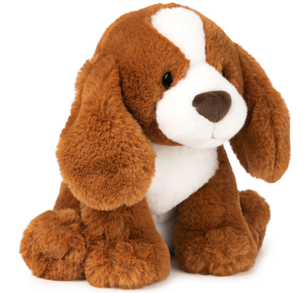 Spaniel Kian plush puppy with copper fur, floppy ears, and sitting pose, perfect for cuddling and gift giving.