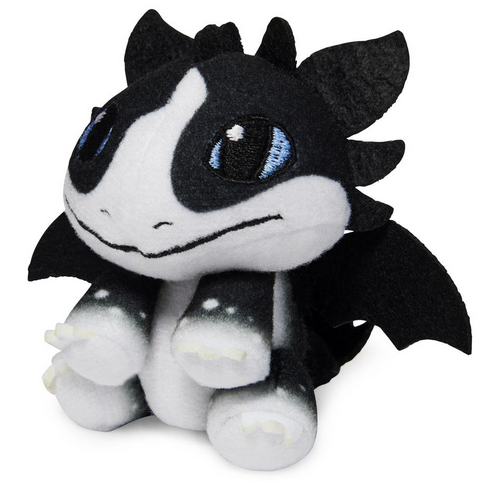 DreamWorks Dragons The Nine Realms Egg plush dragon with black and white soft fabric and stitched detailing.