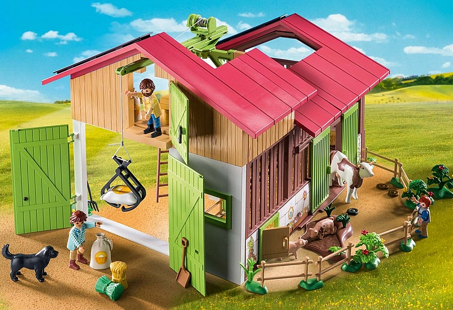 Country | Large Farm playset with barn, farm animals, and figures in a vibrant countryside setting for imaginative play.