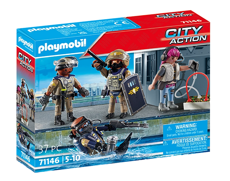 City Action | Tactical Unit Figures set with tactical diver, officer, coordinator, and crook for ages 5 and up.