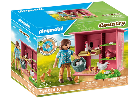 Country | Chicken Coop playset with hen house, figure, rooster, hens, chicks, and accessories for farm play.