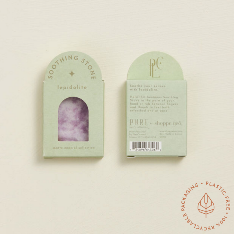 Soothing Stone | Lepidolite in matte finish packaging, designed to soothe senses and enhance wellness.